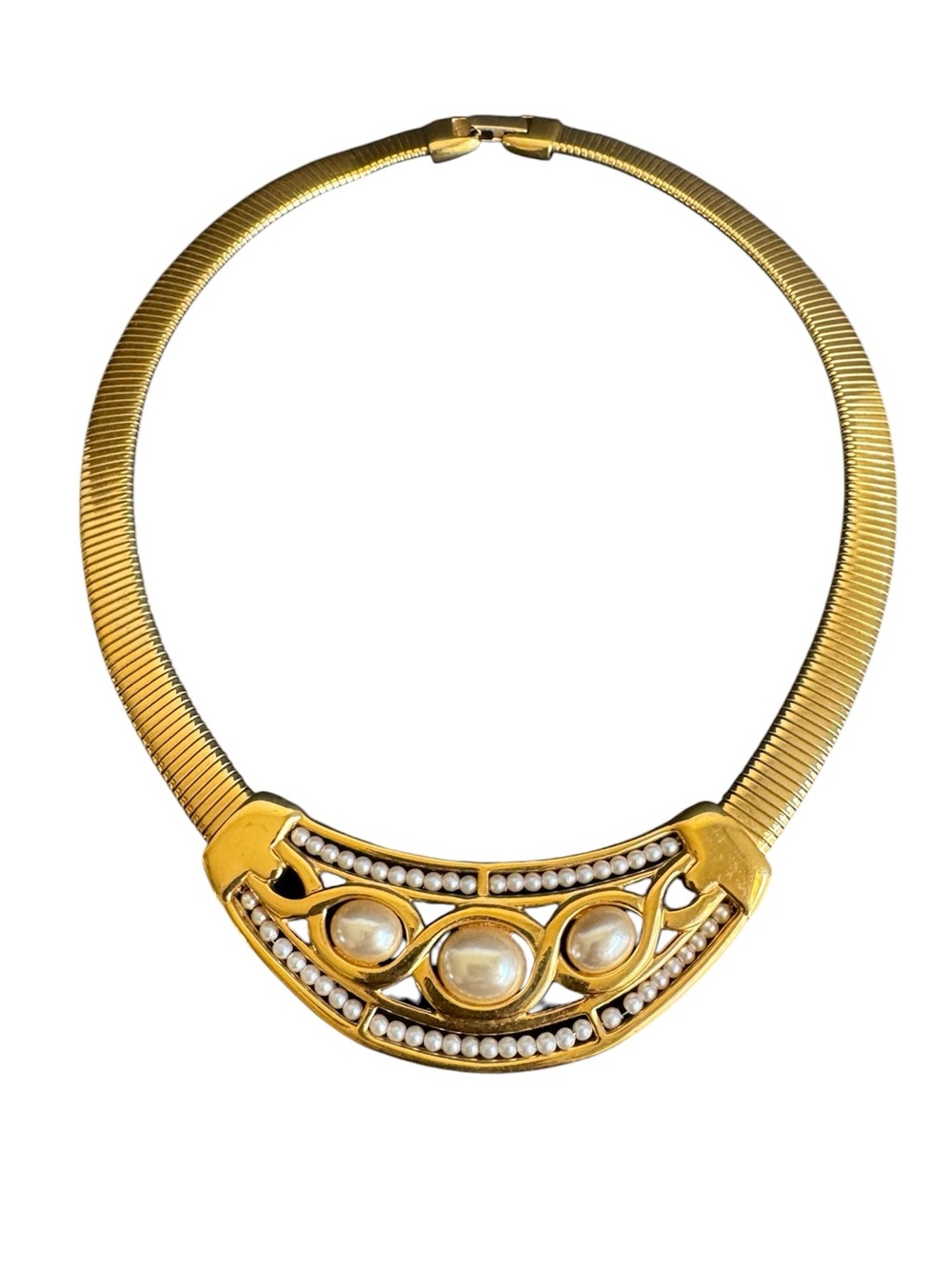 Napier Gold Pearl Collar Necklace Omega Bold Chunky Statement Vintage 80s 90s
